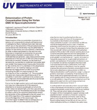 Varian DMS 90 Spectrophotometer Protein Determination Guide