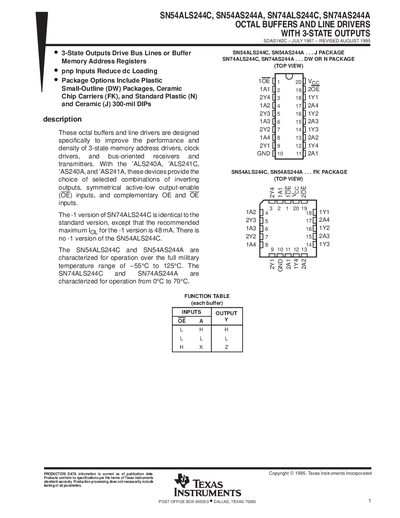Texas Instruments SN54ALS244C / SN54AS244A / SN74ALS244C / SN74AS244A Handbook - cover page