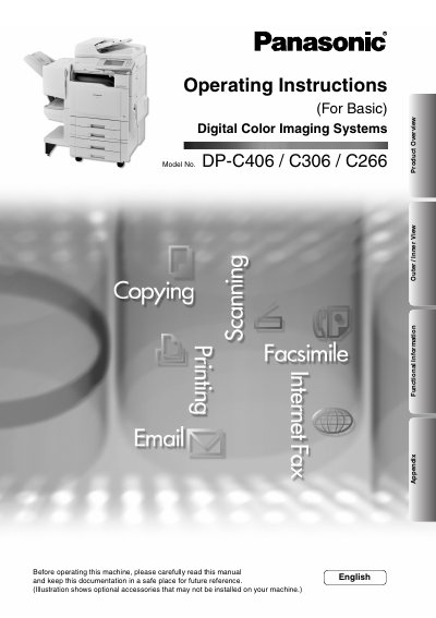 Panasonic DP-C406/C306/C266 Digital Color Imaging Systems Operating Instructions - cover page