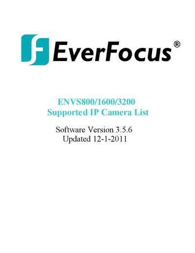 EverFocus Nevio Camera Support List - cover page