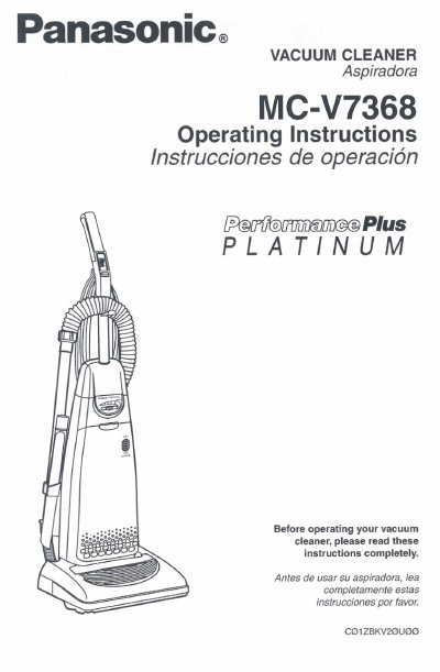 Panasonic MC-V7368 Vacuum Cleaner Operating Instructions - cover page