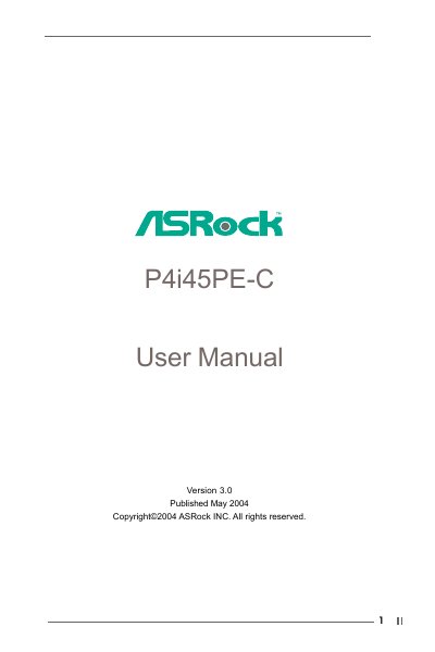 ASRock P4i45PE-C Motherboard User Manual - cover page