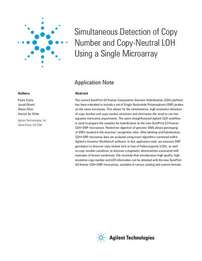 Agilent SurePrint G3 Human CGH+SNP Microarray Application Note - cover page