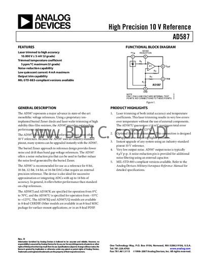 Analog Devices AD587 Voltage Reference Datasheet - cover page