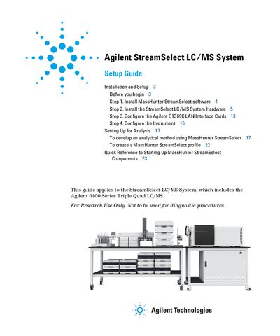 Agilent StreamSelect LC/MS System Setup Guide for Agilent 6400 Series - cover page