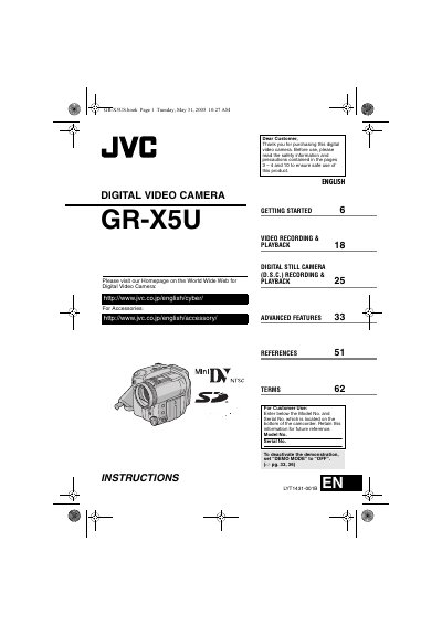 JVC GR-X5U Digital Video Camera User Manual - cover page