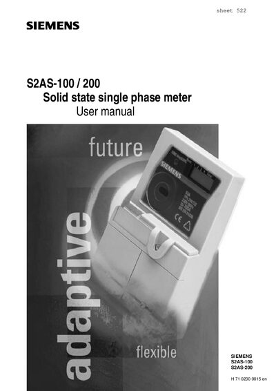 Siemens S2AS-100 / 200 Solid State Single Phase Meter User Manual - cover page