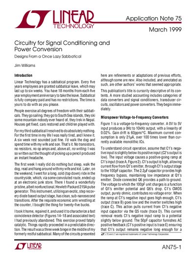 Linear Technology AN75-1 Application Note: Circuitry for Signal Conditioning and Power Conversion Designs From a Once La - cover page