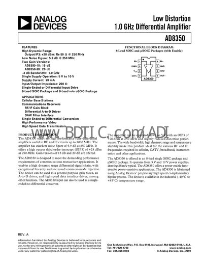 Analog Devices AD8350 Datasheet - cover page