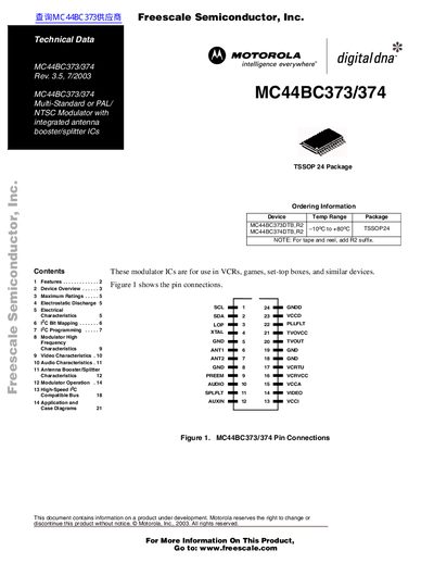 Motorola MC44BC373/374 Modulator Technical Data Manual - cover page