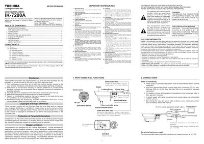 Toshiba IK-7200A CCD Color Camera Instruction Manual - cover page