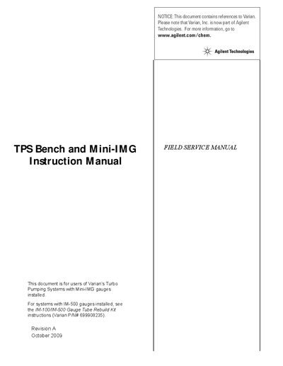Agilent Mini-IMG Gauge TPS Bench Operation and Cleaning Manual - cover page