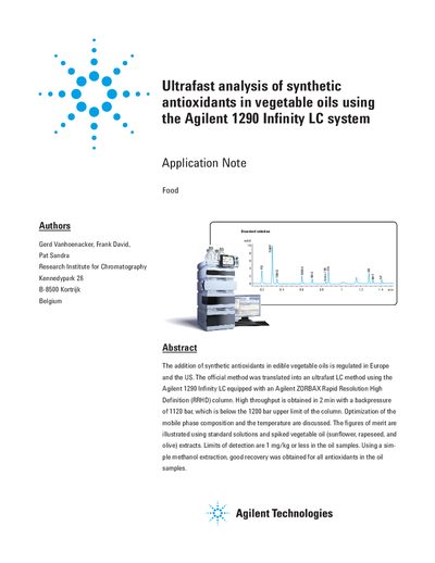 Agilent 1290 Infinity LC Application Note for Ultrafast Antioxidant Analysis - cover page