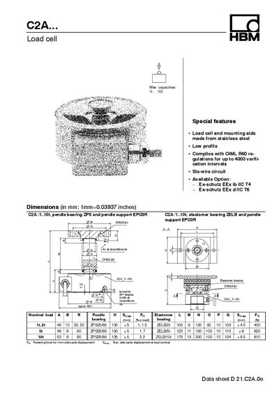 HBM C2A Load Cell Datasheet - cover page