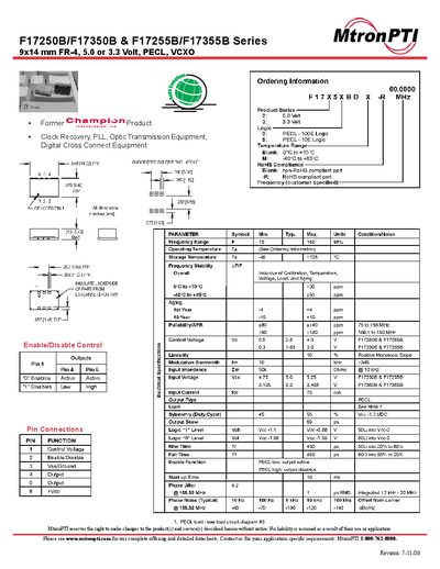 MtronPTI F17250B/F17350B/F17255B/F17355B Series VCXO Datasheet - cover page