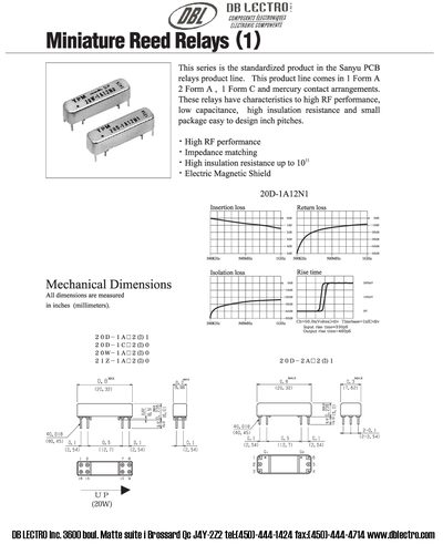 DBL 20D Series Miniature Reed Relays Datasheet - cover page