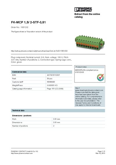 Phoenix Contact FK-MCP 1,5/2-STF-3,81 Datasheet - cover page