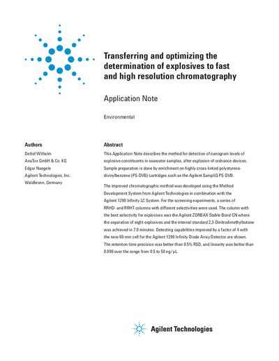 Agilent 1290 Infinity LC Application Note: Determination of Explosives - cover page