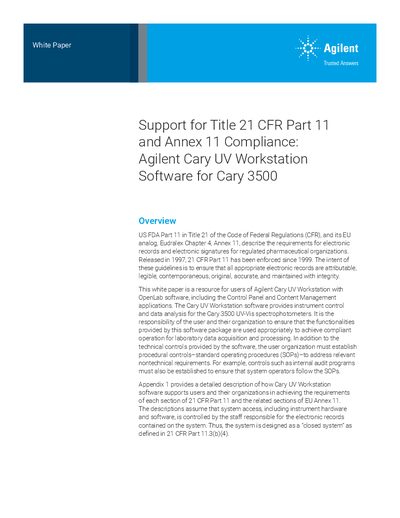 Agilent Cary UV Workstation Software for Cary 3500 Compliance White Paper - cover page