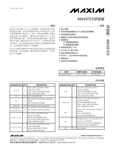 Maxim MAX8725 Evaluation Board User Manual