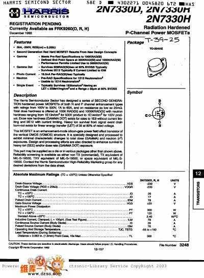 HARRIS Semiconductor 2N7330D 2N7330R 2N7330H handbook - cover page