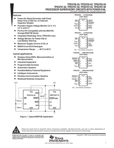 TEXAS INSTRUMENTS TPS3705-30 TPS3705-33 TPS3705-50 TPS3707-25 TPS3707-30 TPS3707-33 TPS3707-50 Manual - cover page