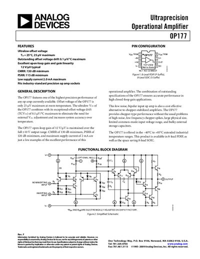 Analog Devices OP177 Operational Amplifier Datasheet - cover page