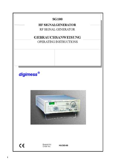 Digimess SG100 HF Signal Generator Operating Instructions - cover page