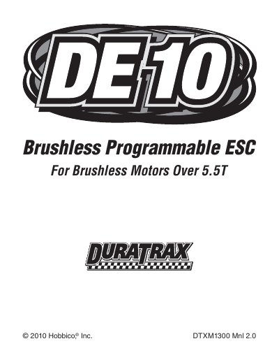Hobbico DuraTrax DE10 Brushless ESC User Manual - cover page