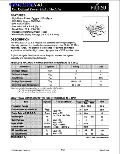 Fujitsu FMC2223LN-03 K-Band Power GaAs Module Data Sheet - cover page