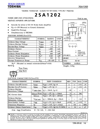 Toshiba 2SA1202 Transistor Datasheet - cover page