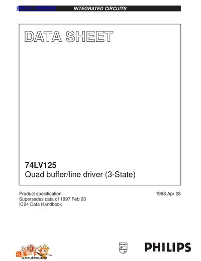 PHILIPS 74LV125 Quad buffer/line driver (3-State) handbook - cover page