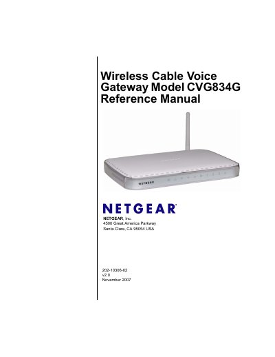 NETGEAR CVG834G Wireless Cable Voice Gateway Reference Manual - cover page