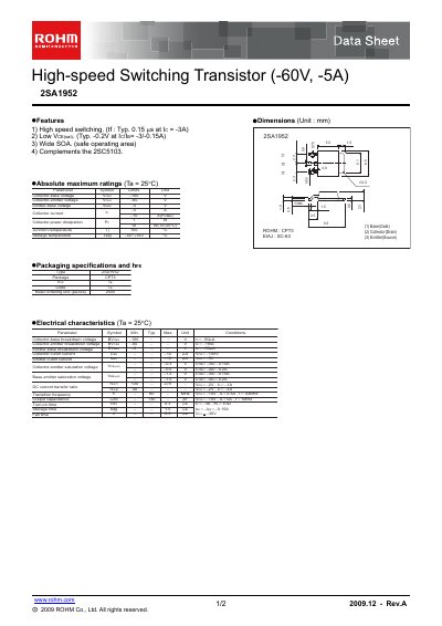 ROHM 2SA1952 Datasheet - cover page