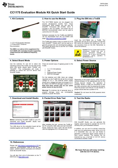 Texas Instruments CC1175EMK Evaluation Module Kit Quick Start Guide - cover page