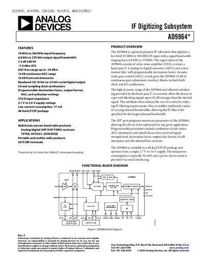 Analog Devices AD9864 Datasheet - cover page
