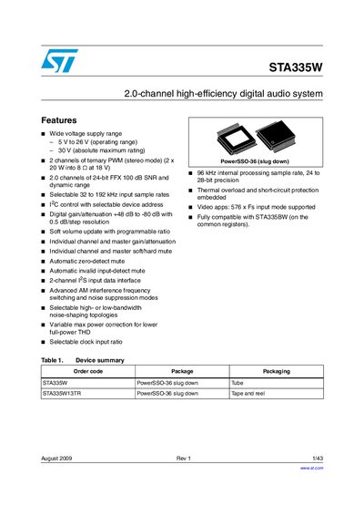 STMicroelectronics STA335W Handbook - cover page