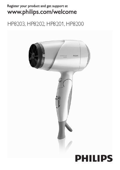 Philips HP8203/HP8202/HP8201/HP8200 Hairdryer User Manual