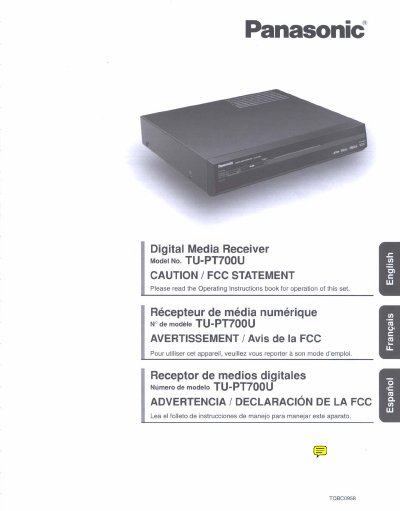 Panasonic TU-PT700U Digital Media Receiver User Manual - cover page