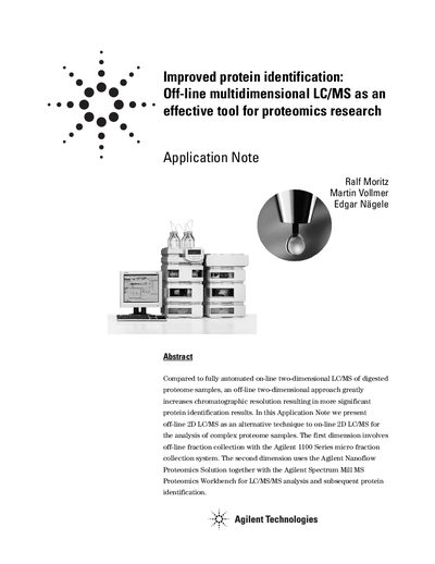 Agilent 1100 Series Off-line Multidimensional LC/MS Application Note - cover page