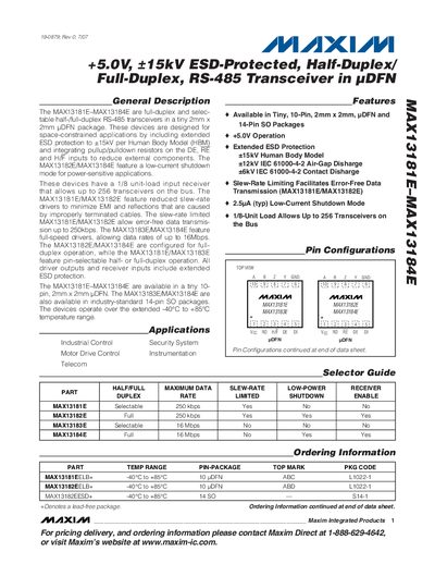 Maxim Integrated MAX13181E‑MAX13184E RS‑485 Transceiver Datasheet - cover page