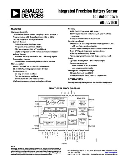 Analog Devices ADuC7036 Product Handbook - cover page