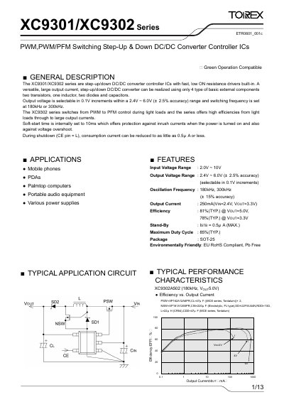 Torex XC9301/XC9302 Series PWM/PFM Switching Step‑Up/Down DC/DC Converter Controller IC Datasheet - cover page