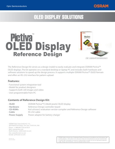 OSRAM Pictiva OLED Display Reference Design OE128064P000M00A01 Manual - cover page