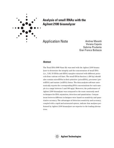 Agilent 2100 bioanalyzer Small RNA Analysis Application Note - cover page