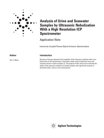Agilent Liberty 200 ICP-OES Analysis of Urine and Seawater Application Note - cover page