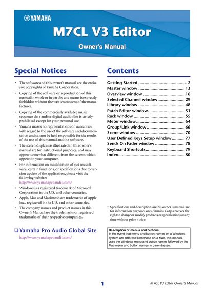 Yamaha M7CL V3 Editor Owner's Manual - cover page