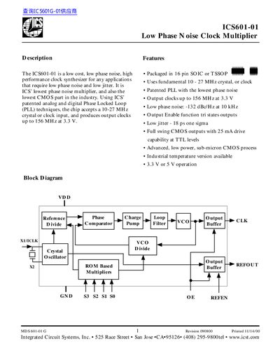 Integrated Circuit Systems ICS601-01 Handbook - cover page