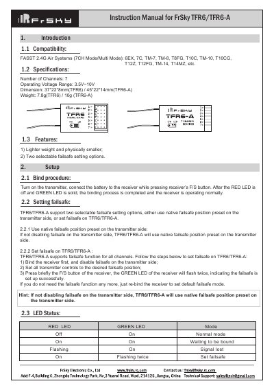 FrSky TFR6/TFR6-A Receiver Instruction Manual - cover page