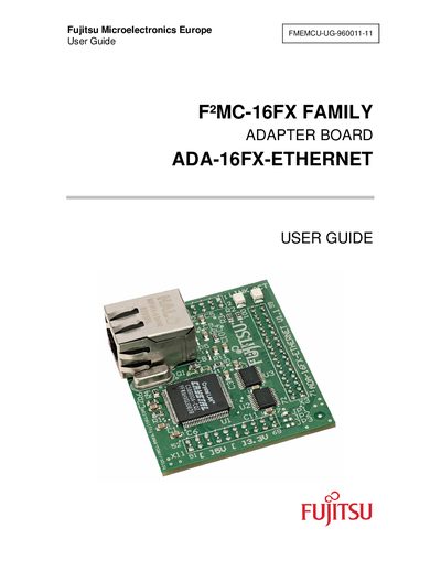 Fujitsu Microelectronics Europe F MC-16FX FAMILY ADAPTER BOARD ADA-16FX-ETHERNET user manual - cover page
